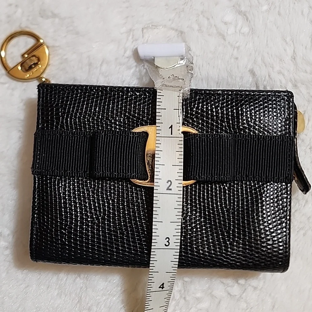 Salvatore Ferragamo Vara bow compact wallet pouch textured lizarard Imbossed